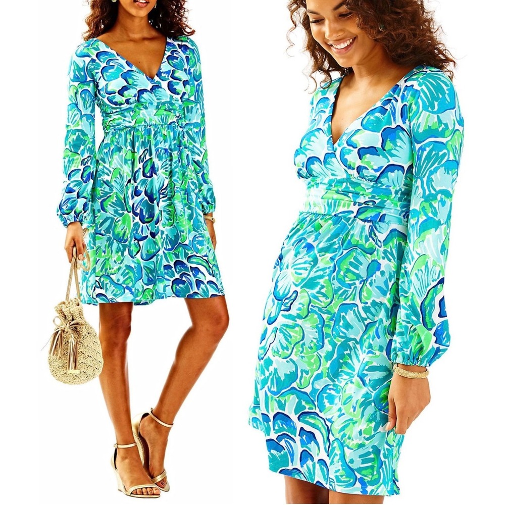 Lilly Pulitzer Fleur Agate Green Lazy River Jersey Dress XL Colorful Tropical
